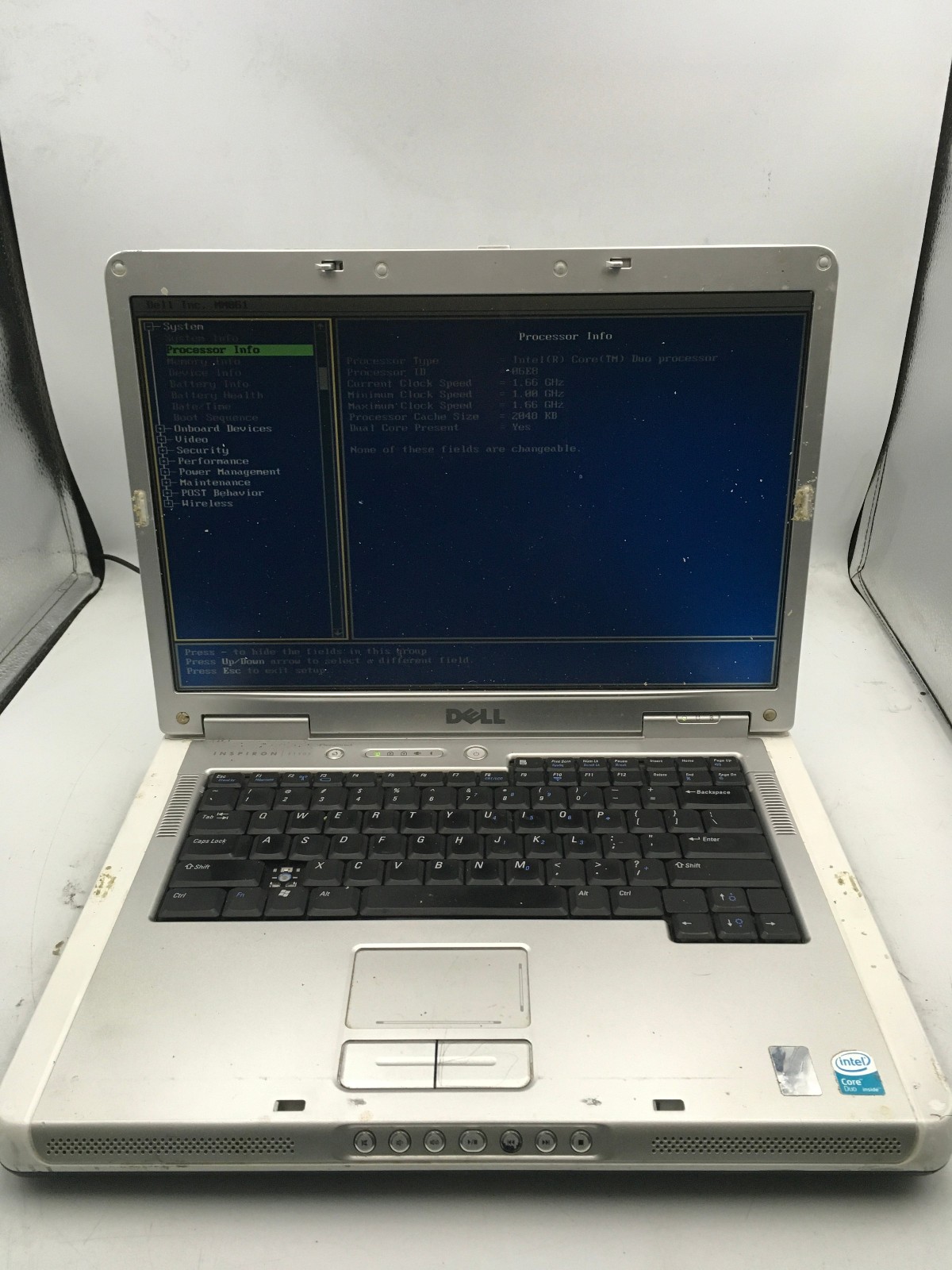 DELL INSPIRON E1505 – BOOTS TO BIOS – INTEL CORE DUO – 512MB RAM – 15″ -READ- BB