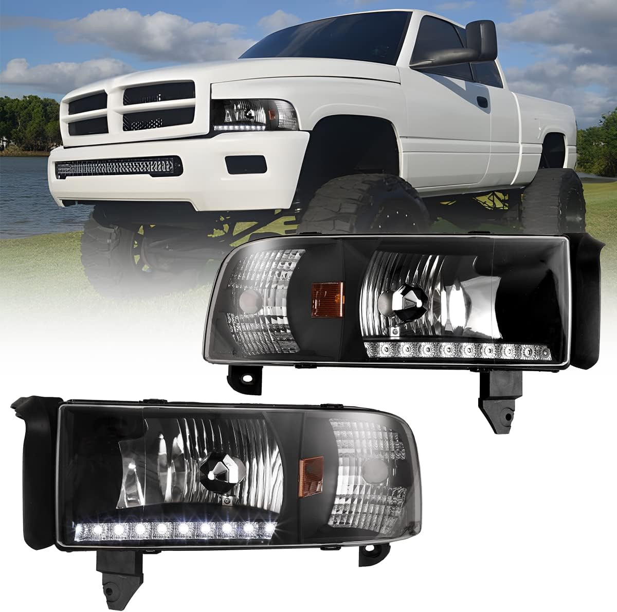 Headlights Assembly for 1994-2001 Dodge Ram 1500 2500 3500, 1995-2002 Dodge Ram