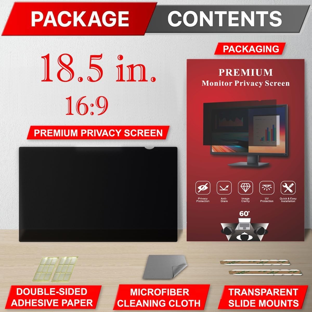 18.5 Inch Privacy Screen Filter for Computer 16:9 Widescreen Monitor Removable