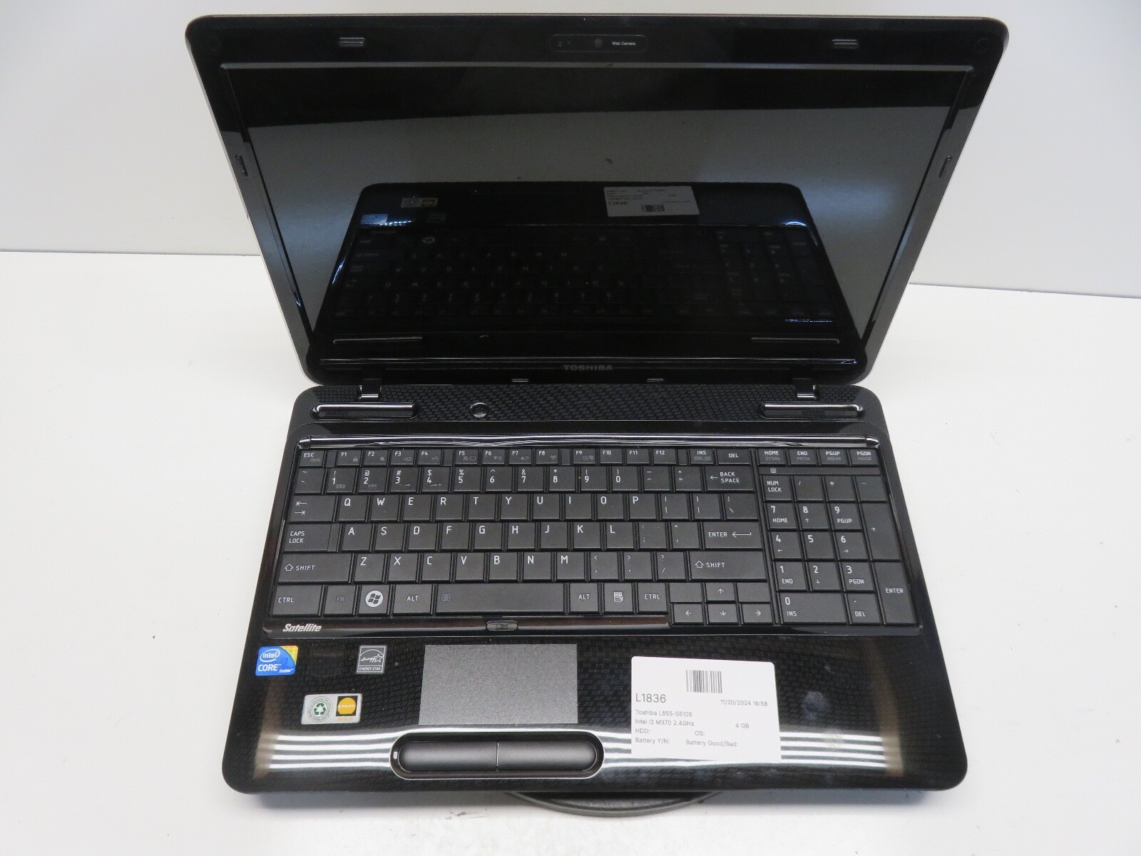 Toshiba L655-S5105 Intel i3 M370 2.4GHz 4 GB NO HDD No Batt