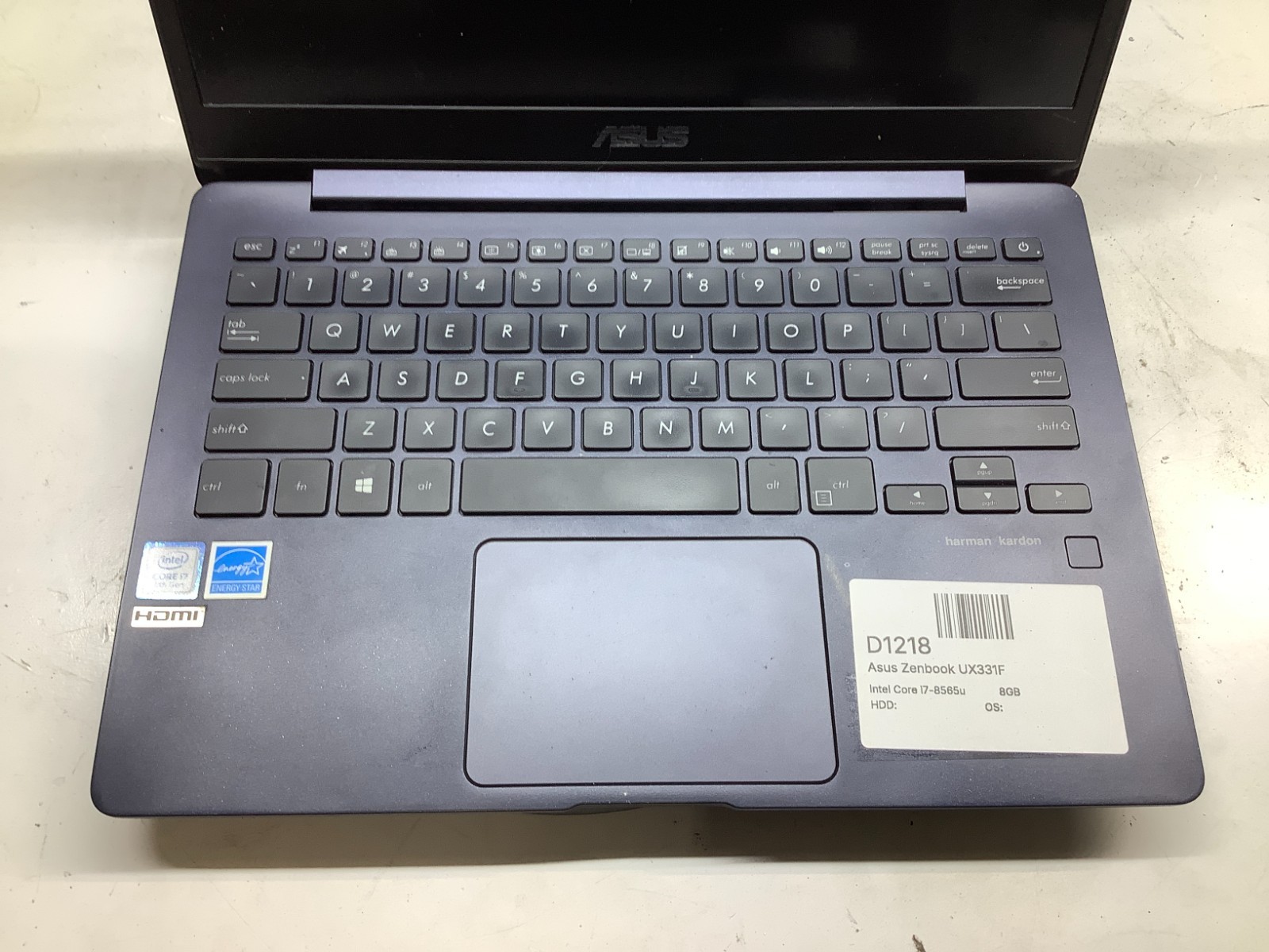 Asus Zenbook UX331F Intel Core i7-8565u 1.8GHz 8GB NO HDD