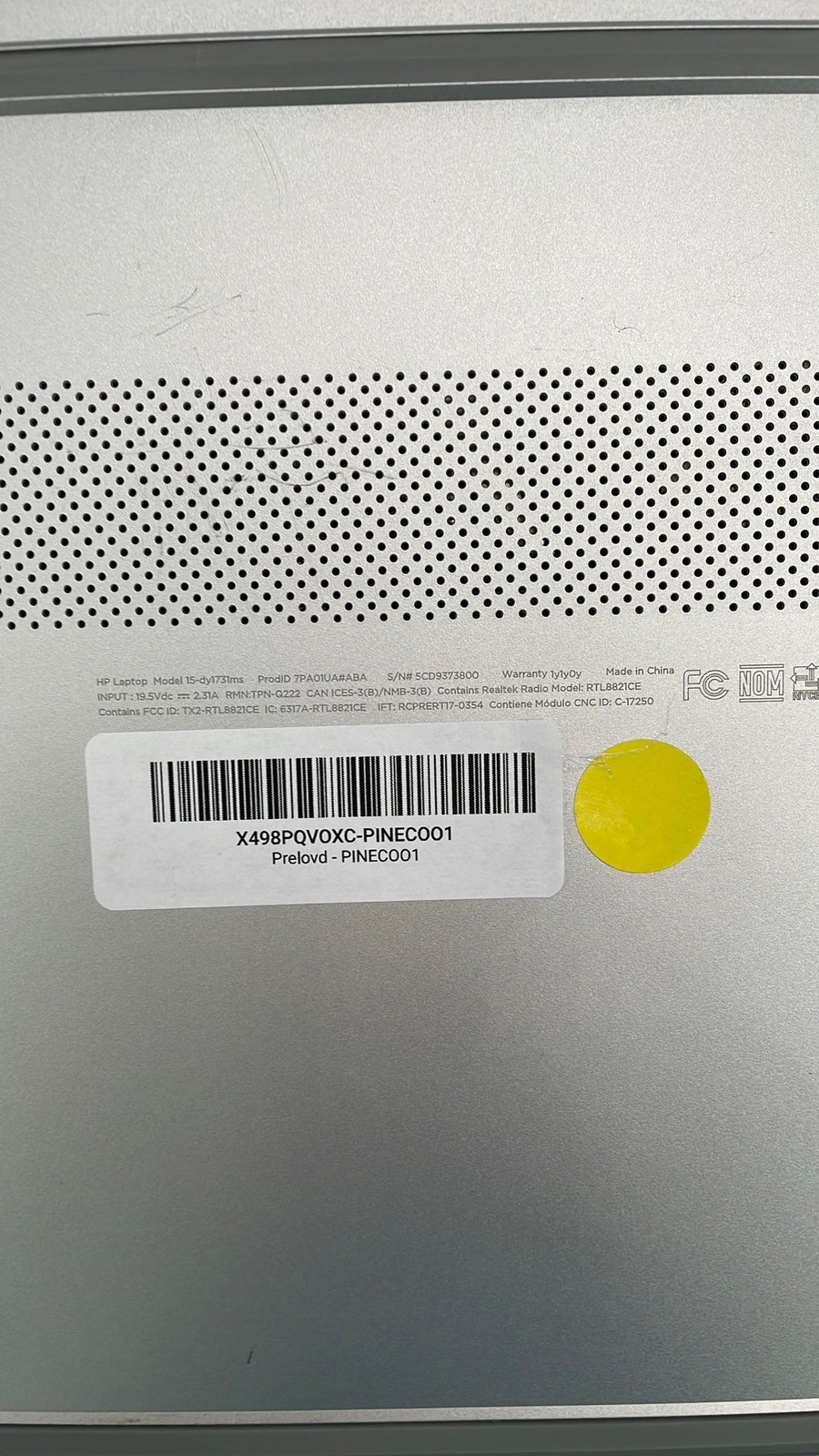 HP 15-dy1731ms Intel Core i3 ProdID 7PA01UA#ABA TPN-Q222 15.6″ Laptop No HDD