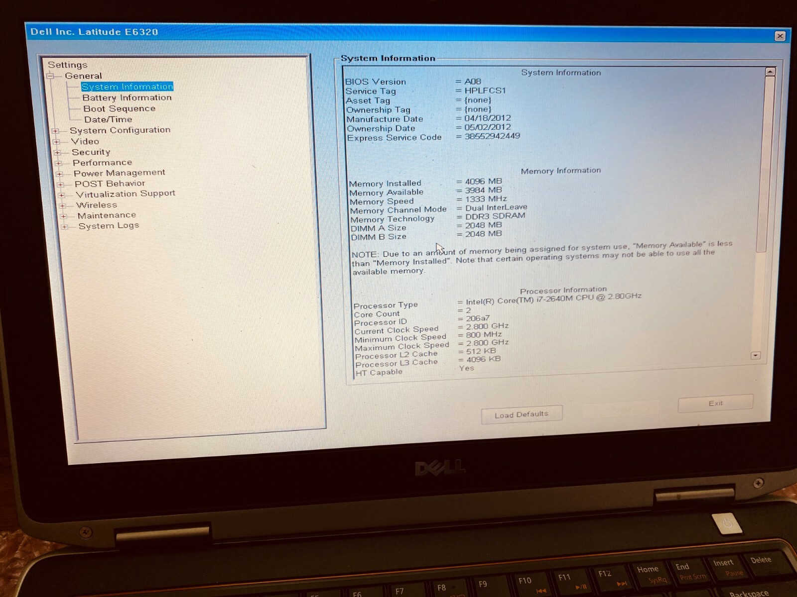 GENUINE DELL LATITUDE 6320 i7 2.8GHz RAM 2x2GB HDD 500GB ACTIVATED WINDOWS 10PRO