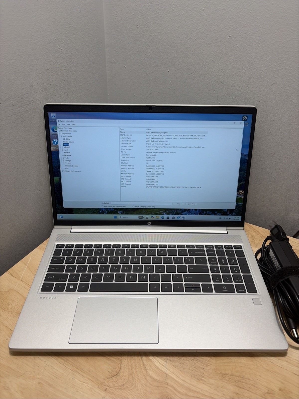 HP ProBook 455 G10 AMD RYZEN 7 7730U 2.0GHZ 16GB 256GB SSD WCAM WIFI W11 CORD