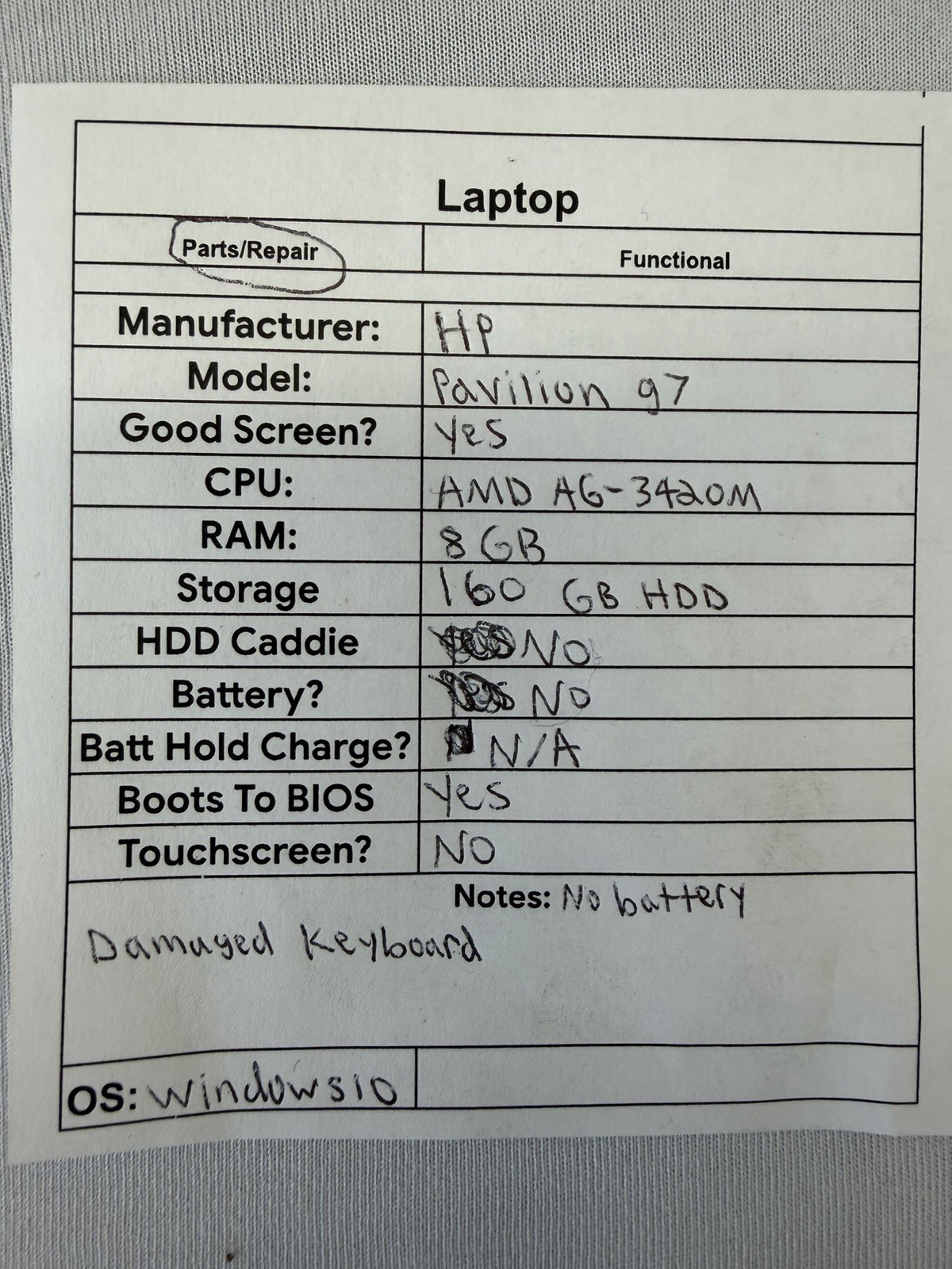 HP Pavillion g7 Laptop – Good Screen – AMD AG-3420M – RAM 8 GB – Read Des