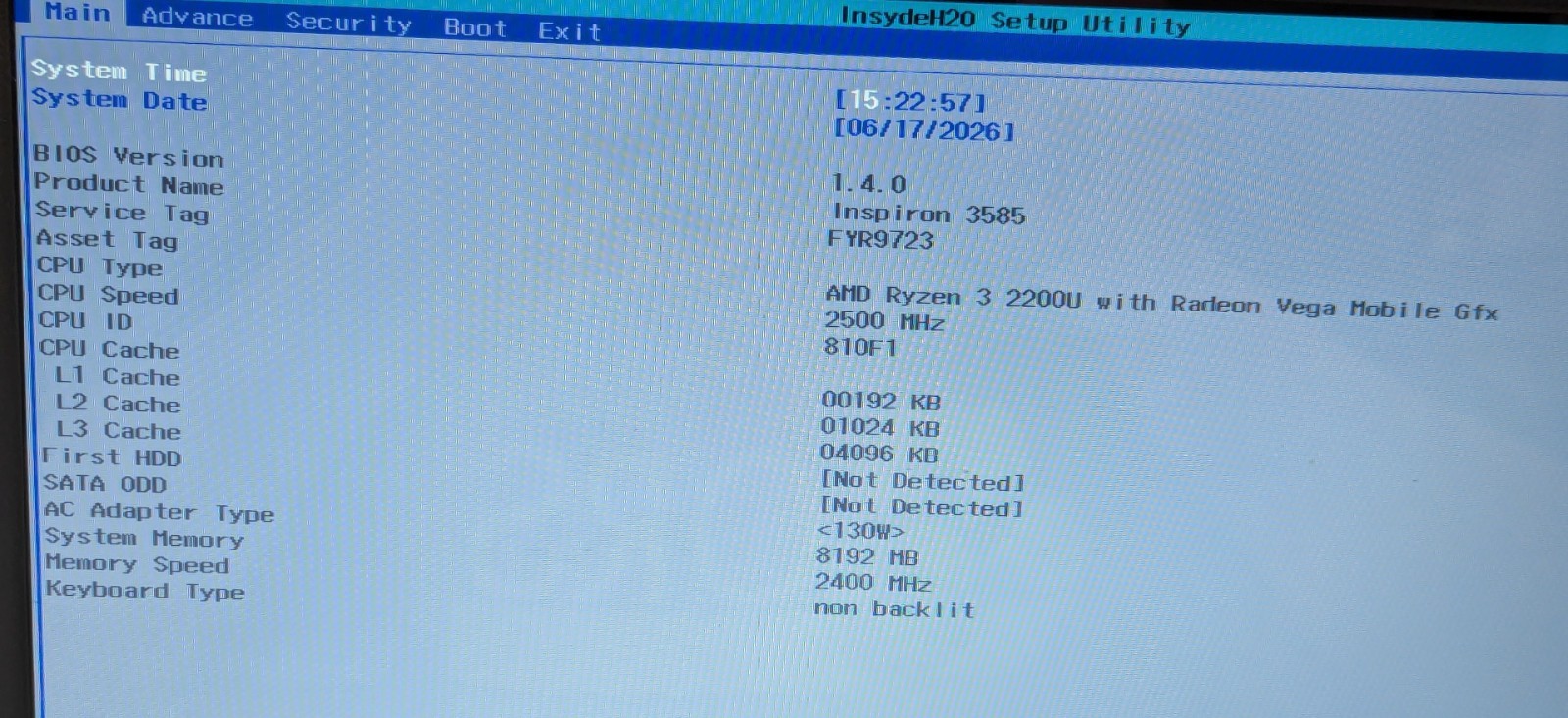 Incomplete Dell Inspiron 3585 15.6″ Touch Laptop Ryzen 3 2200U 2.50GHz 8GB RAM