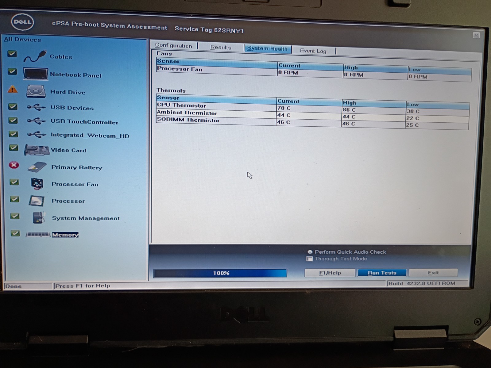 DELL 5414 i5, 14″TOUCH SCREEN, GOOD FOR PARTS, BOOTS TO BIOS, PASSES O/B DIAG.