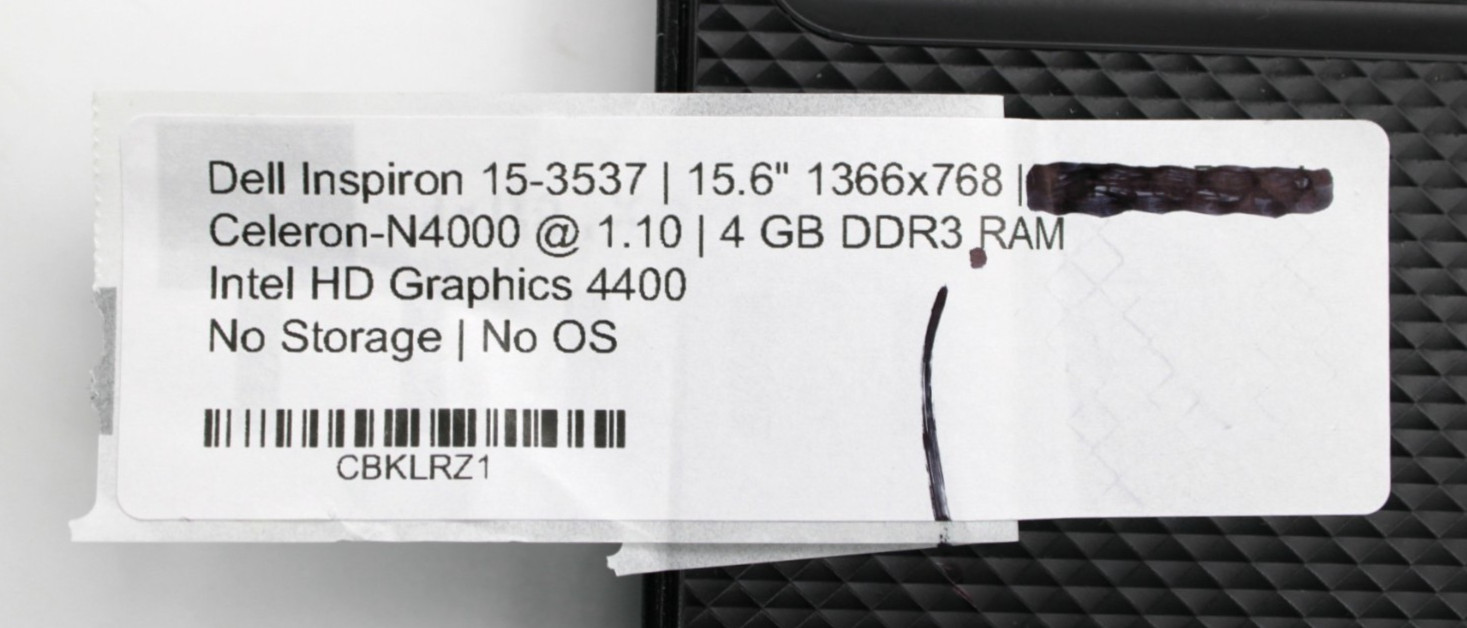 Dell Inspiron 15-3537 Celeron-N4000@1.1GHz 4GB DDR3 NO STORAGE/OS *USED/TESTED*