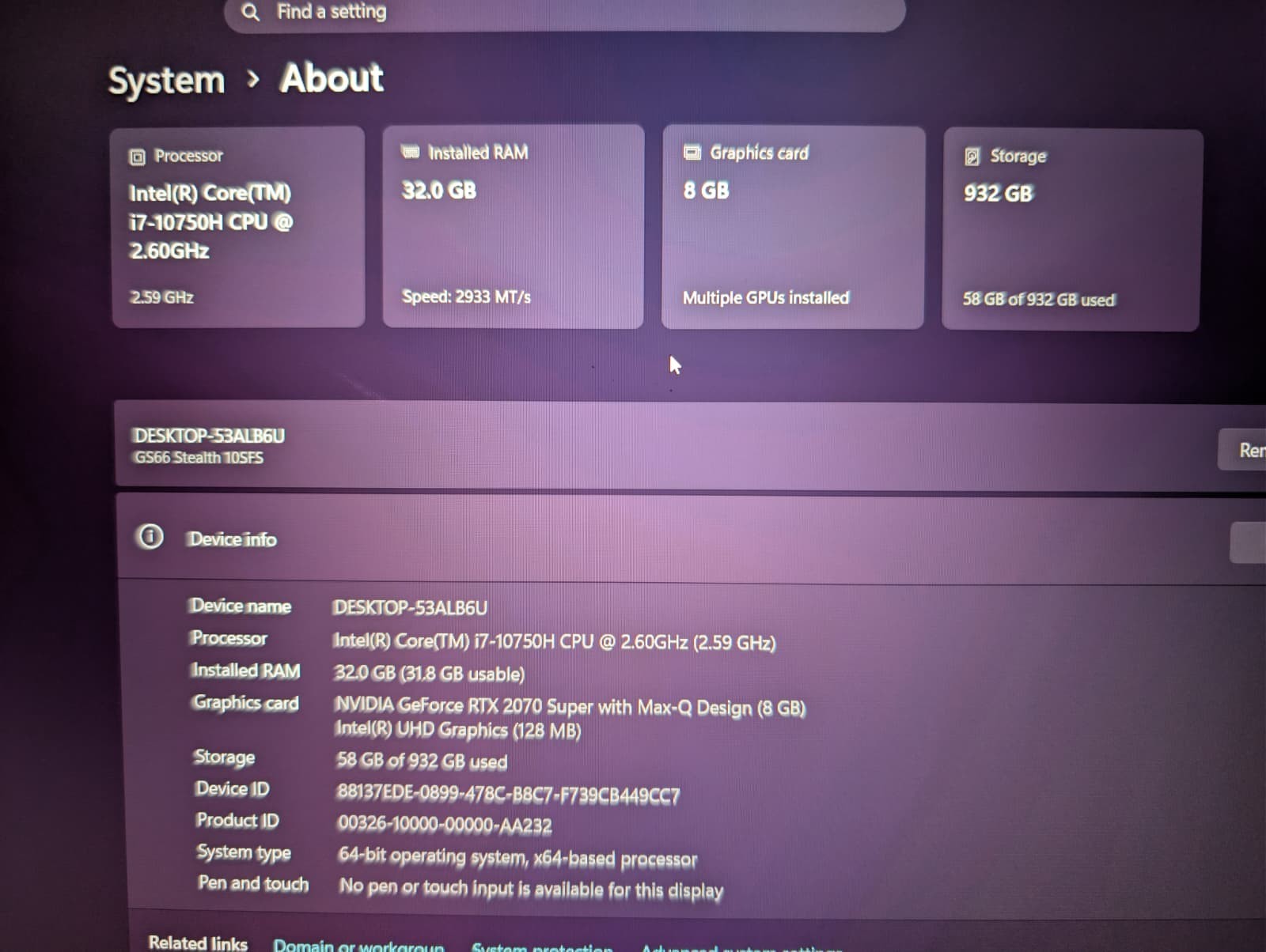 MSI GS66 Stealth | i7 10th 32GB RAM 1TB SSD | FHD@300Hz RGB NVIDIA 2070 Super