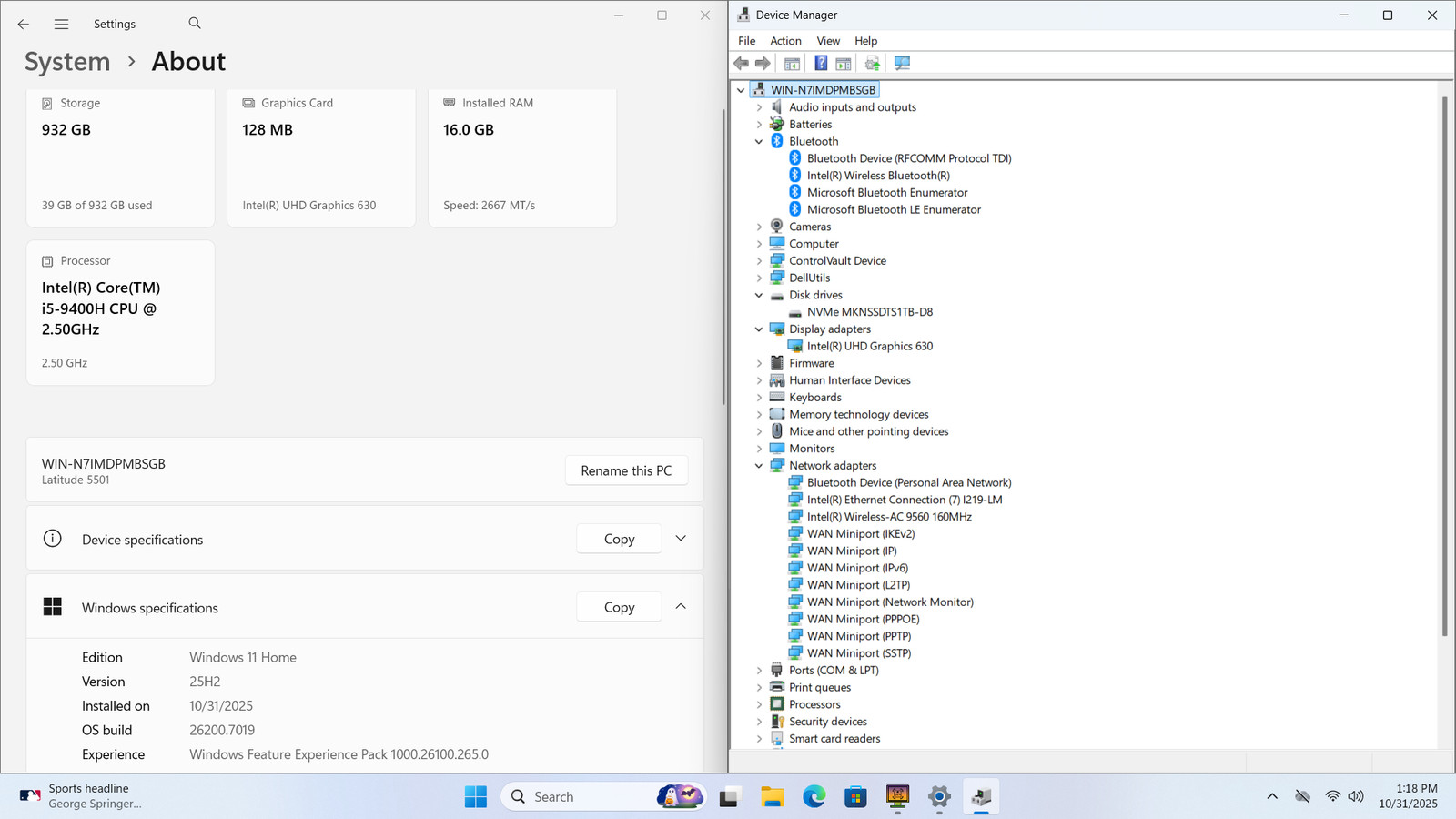 Dell Latitude 5501 15″ FHD I5-9400H 1TB SSD 16GB W11 Webcam Backlit *READ*