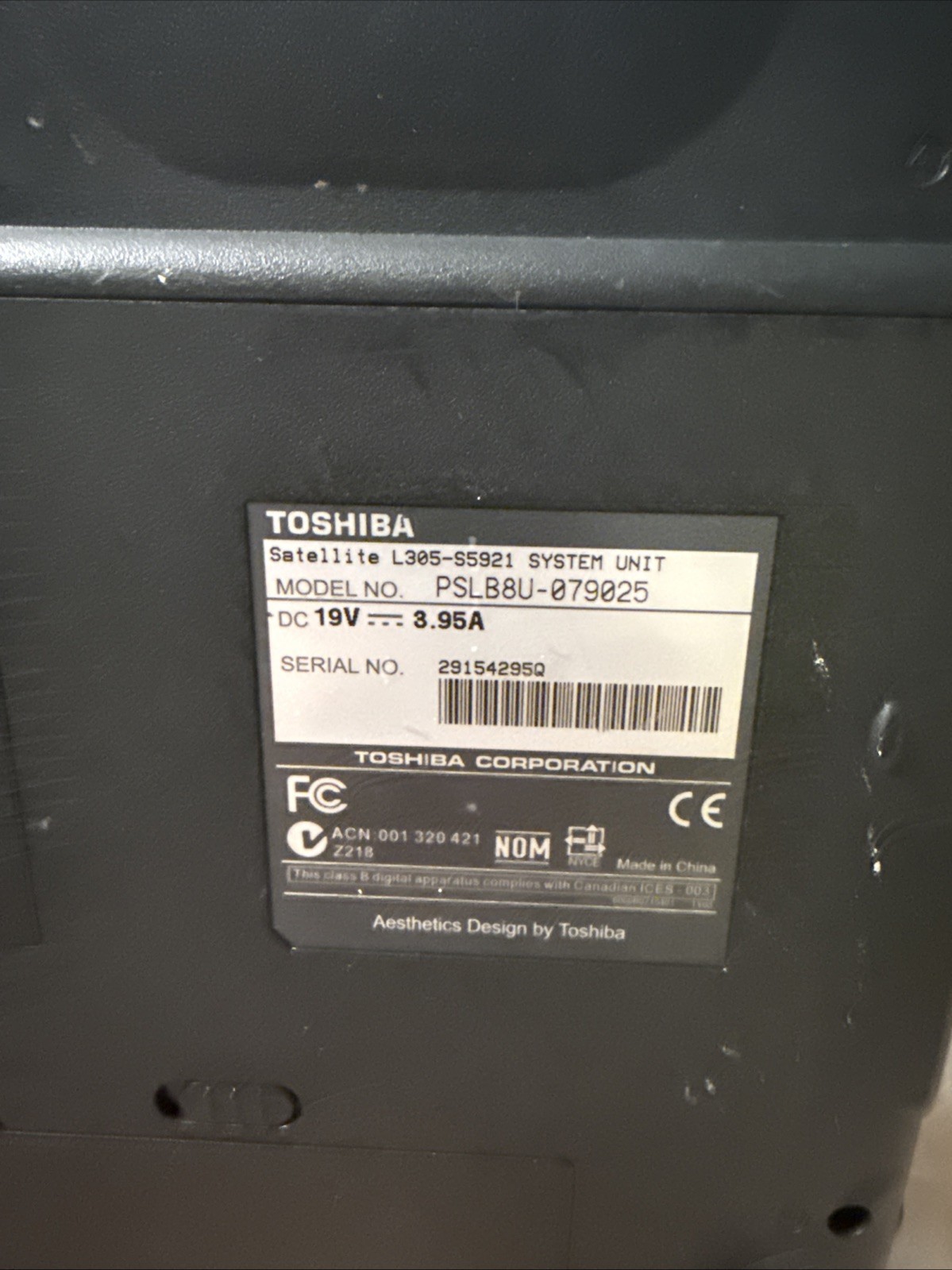 Toshiba Intel Pentium Laptop PSLB8U-079025 Satellite L305-S5921 System Unit