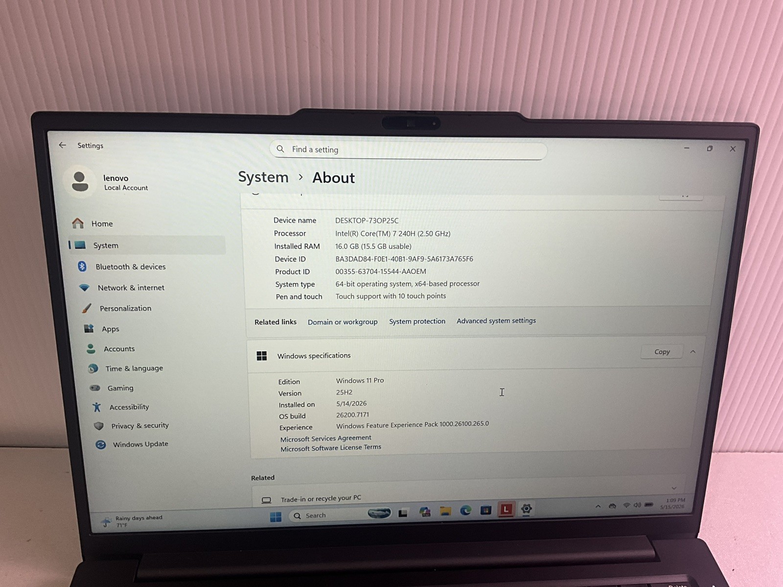 Lenovo Thinkpad E14 Gen 7 Touch Core 7 240H 16GB Ram 512GB SSD Windows 11 Pro