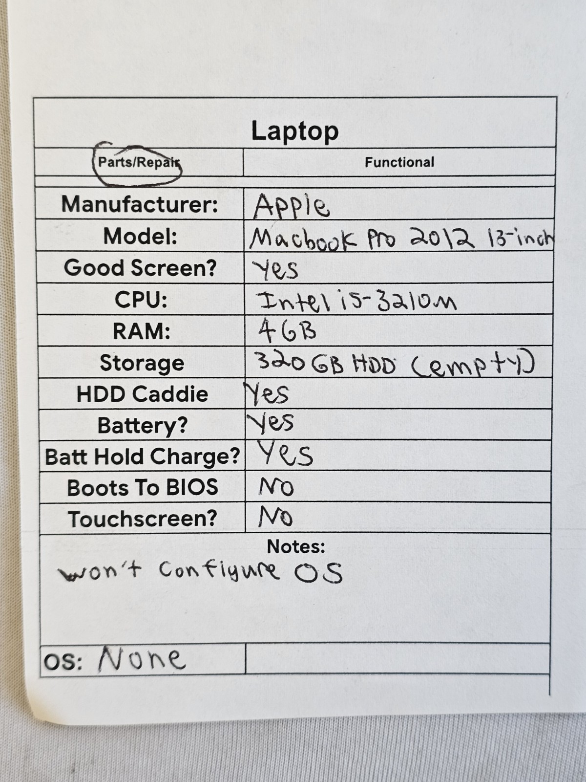 Apple MacBook Pro 13″ 2012 Laptop – Intel i5-3210m – 4GB RAM – Parts/Repair-READ