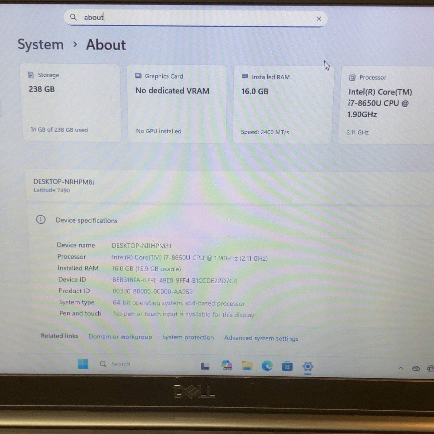 Dell Latitude 7490 14″ i7-8650U 1.9GHz 16GB RAM 256GB SSD WiN 11
