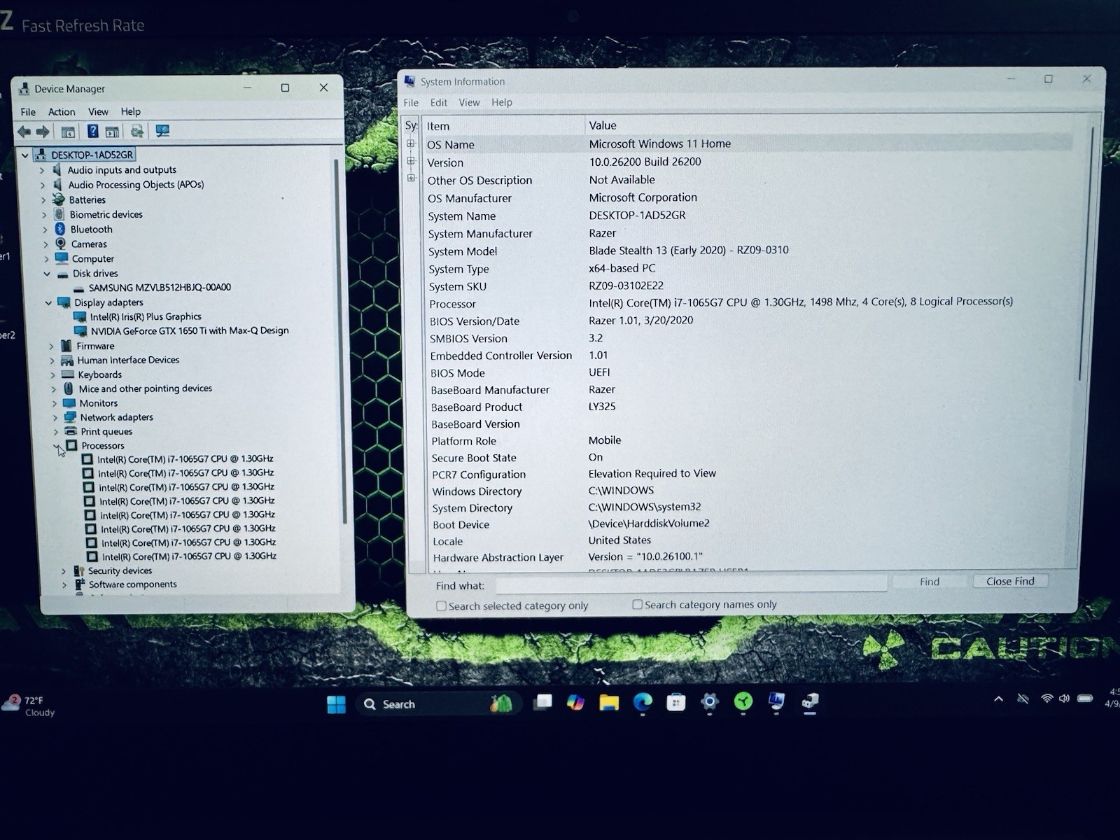 RAZER BLADE 13 GAMING LAPTOP i7 10th GEN.GTX 1650Ti/16GB RAM,500GB SSD+OG BOX.