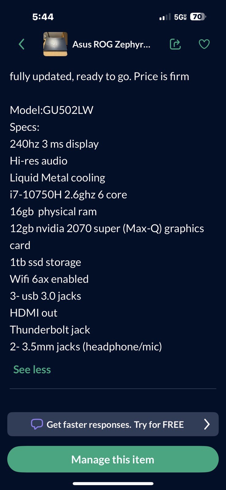Asus Zephyrus M15 GU502LW