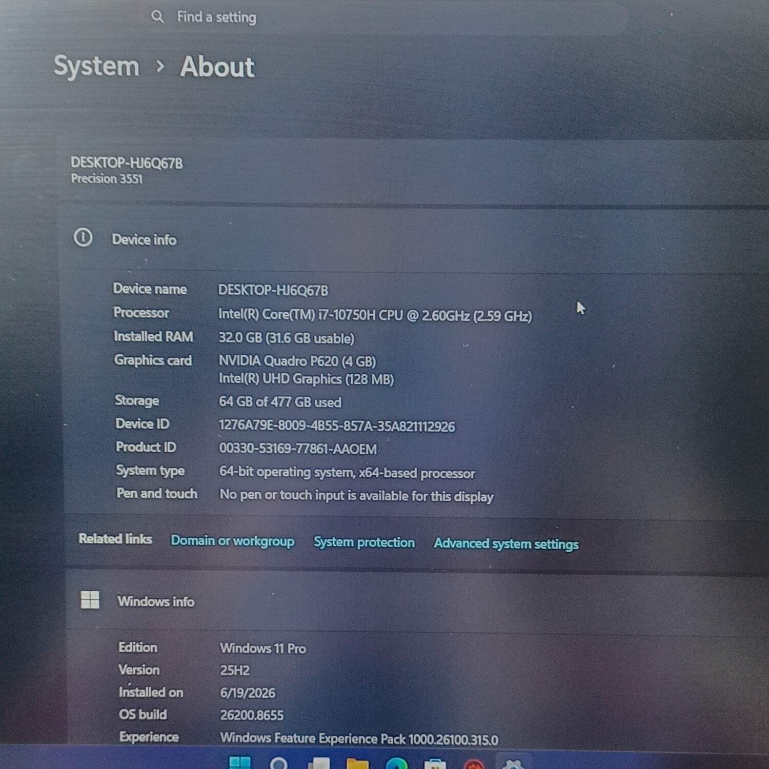 Dell Precision 3551 15.6″ i7-10750H 2.6GHz 32GB RAM 512GB SSD Quadro P620
