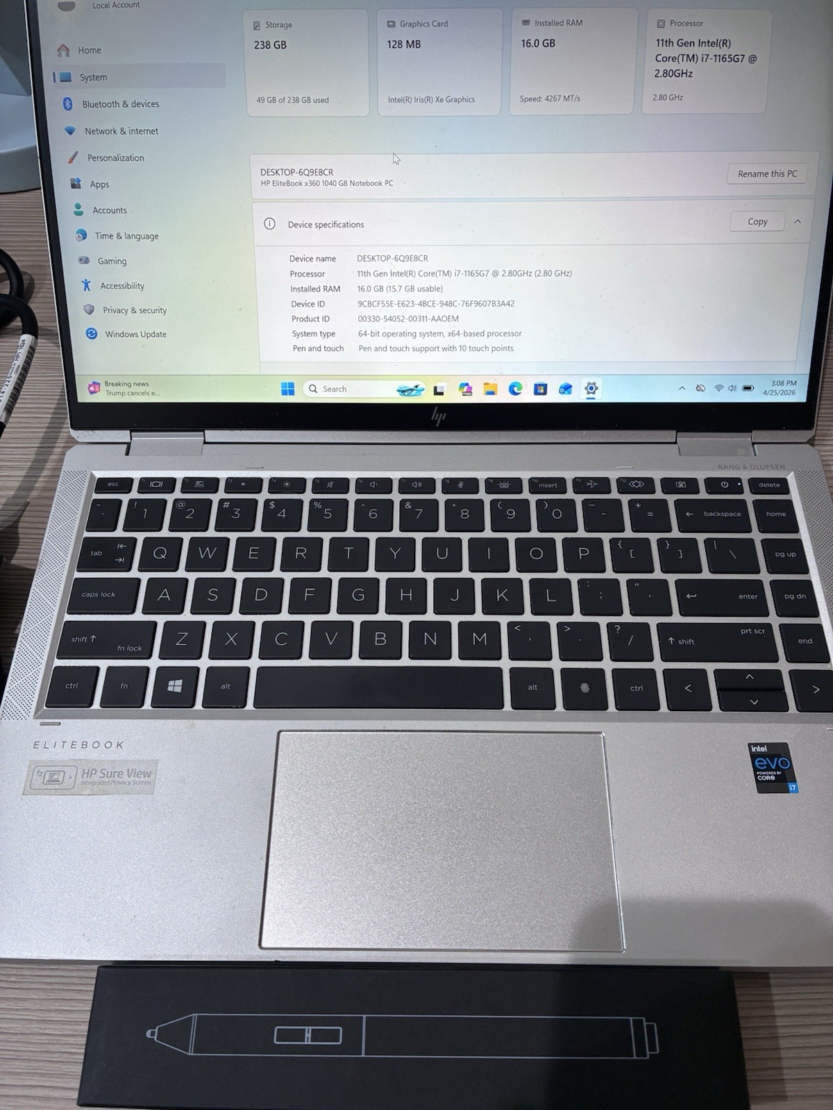 HP EliteBook x360 1040 G8 i7 16GB 256GB Touch + Stylus Win 11 Pro