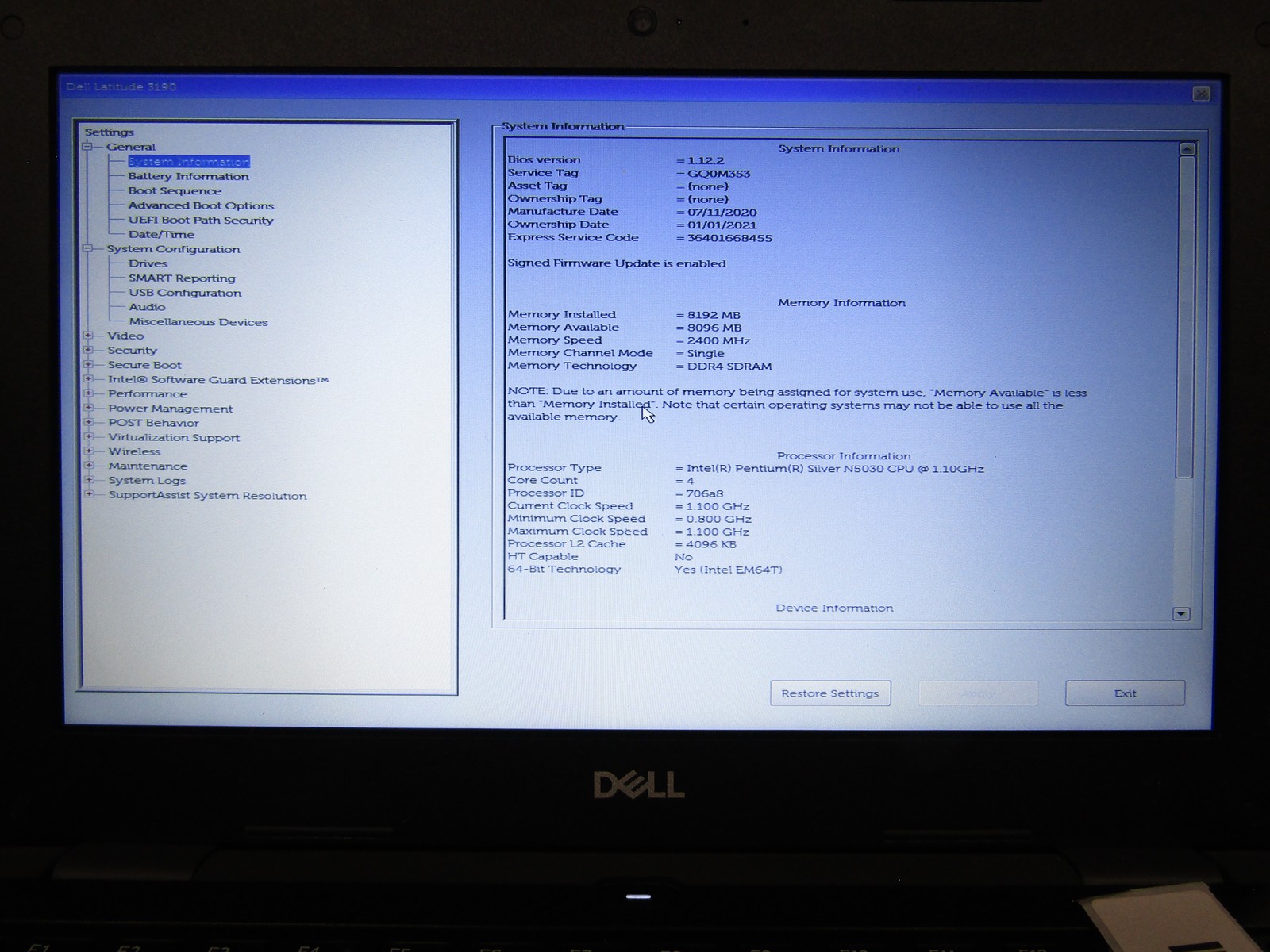 Lot of 2 Dell Latitude 3190 1.1GHz Pentium N5030 8GB RAM 128GB SSD NO OS/BATTERY