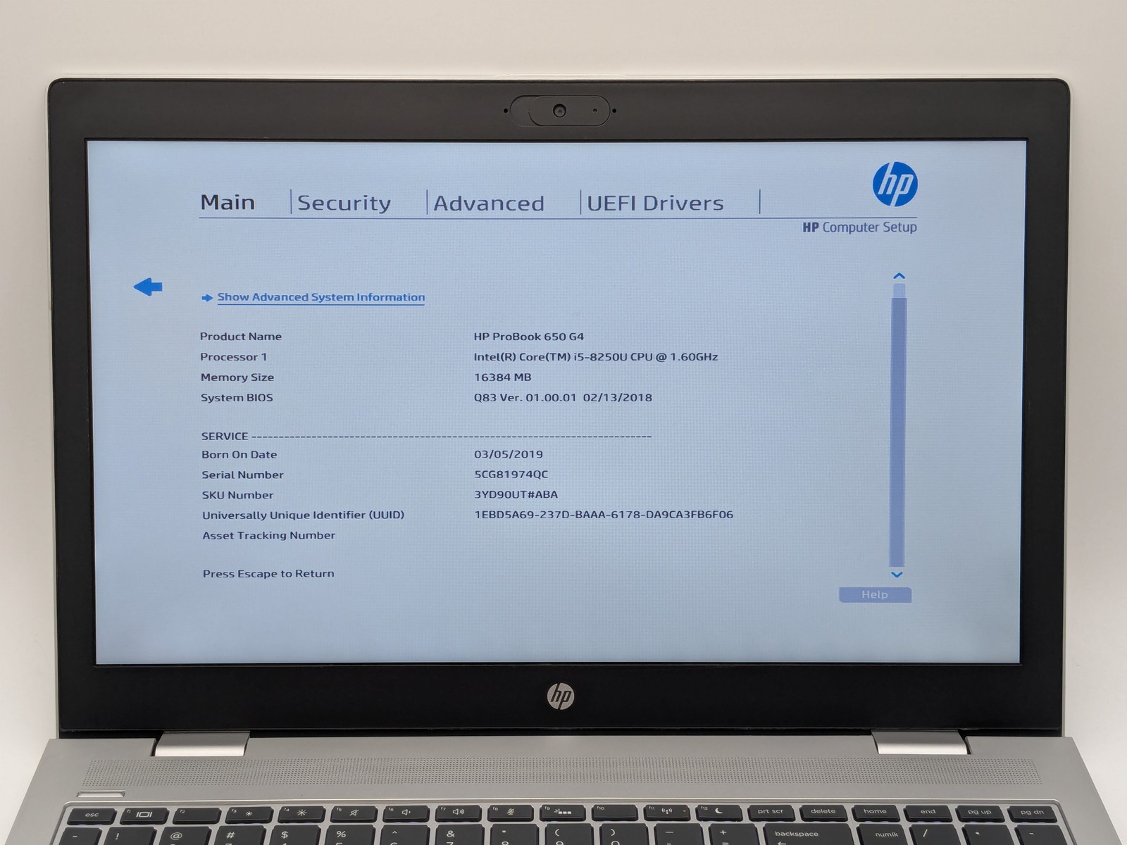 HP Probook 650 G4 15″ HD I5-8250U 256GB SSD 16GB W11P Webcam Backlit FPR *READ*