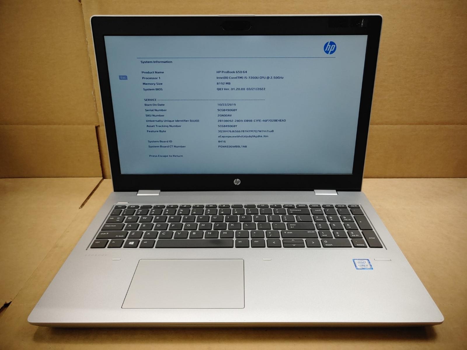 HP ProBook 650 G4 15.6″ Intel i5-7200U✔ *NO RAM/NO HDD/NO AC***READ***BIOS PASS*
