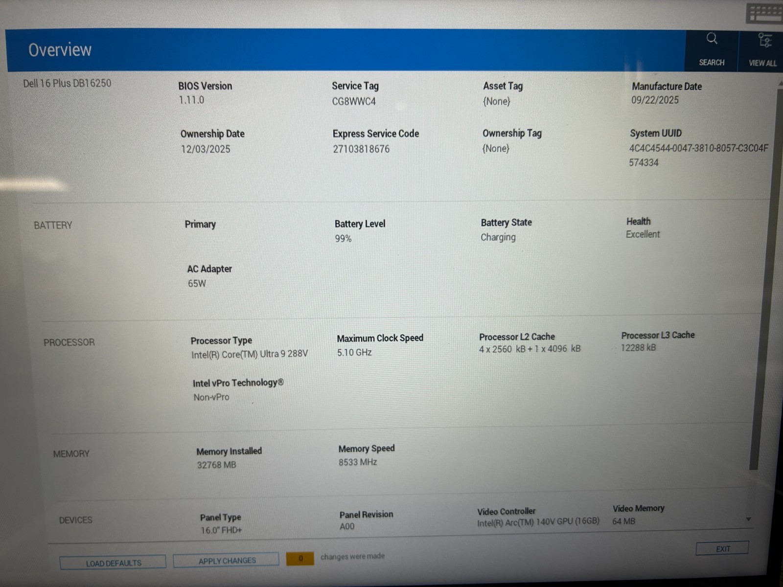 DELL 16 DB16250 VPVXG, Intel Core Ultra 9 288V, 3.30 GHz, 32 GB RAM, 1 TB NVMe