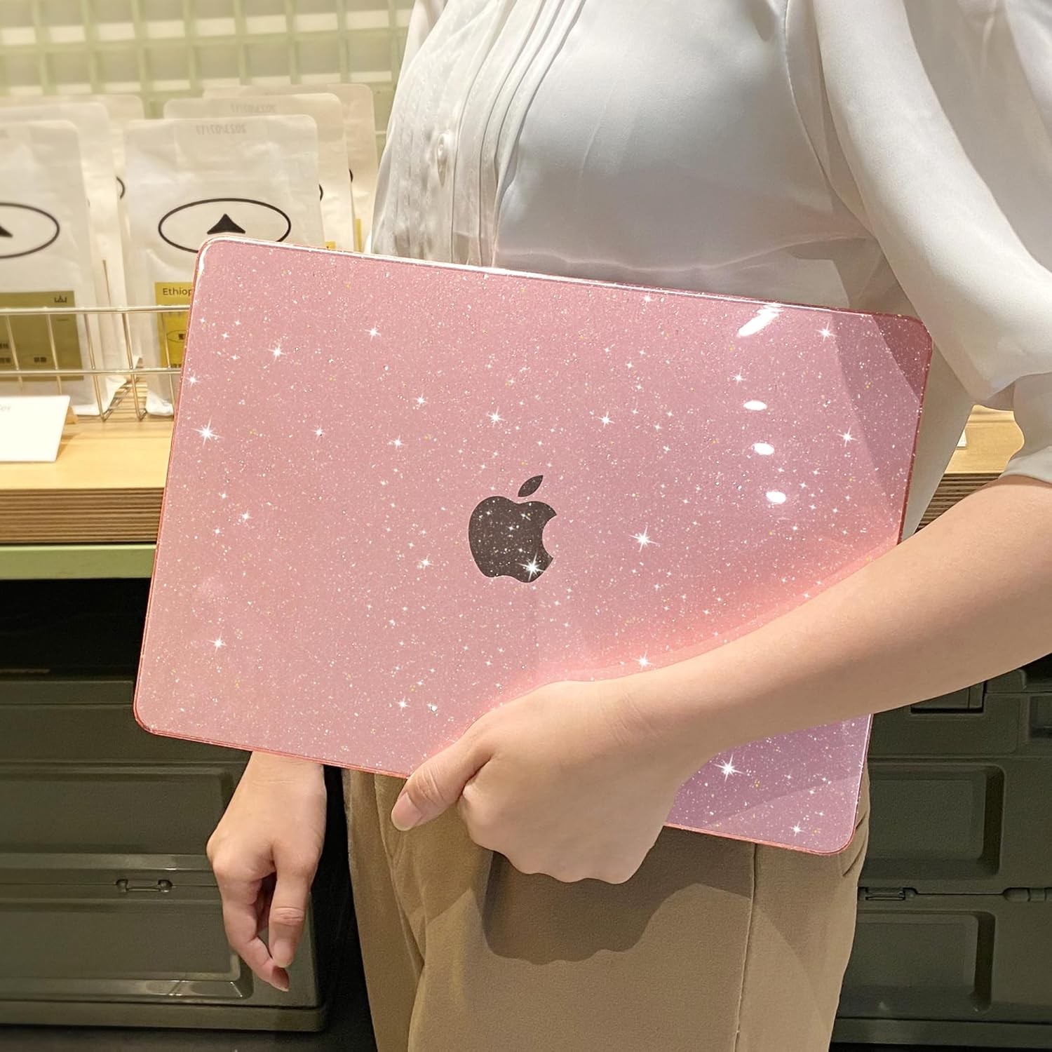 Glitter Case for MacBook Air 15 inch Case 2026 2025 2024 2023, Glitter Pink