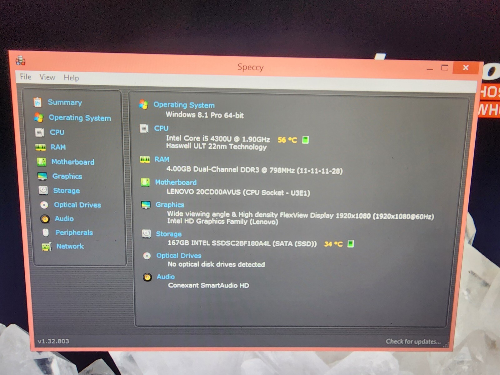 LENOVO YOGA 20CD INTEL CORE i5-4300U 1.90GHz 4GB RAM 180gb Ssd Win8.1 Pro READ