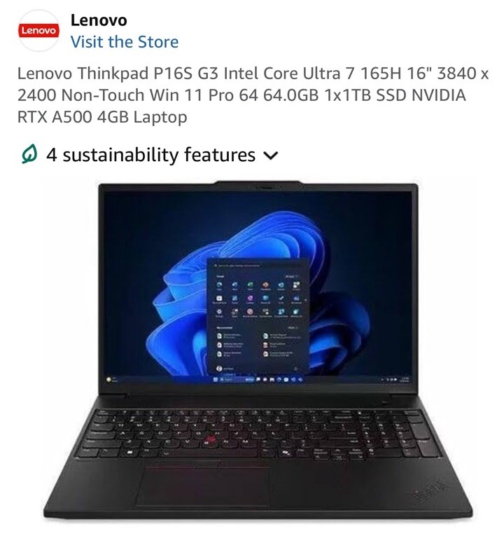 Lenovo – ThinkPad P16s Gen 3 21KS001FUS 16″ Ultra 7 165H vPro Technology – 64G
