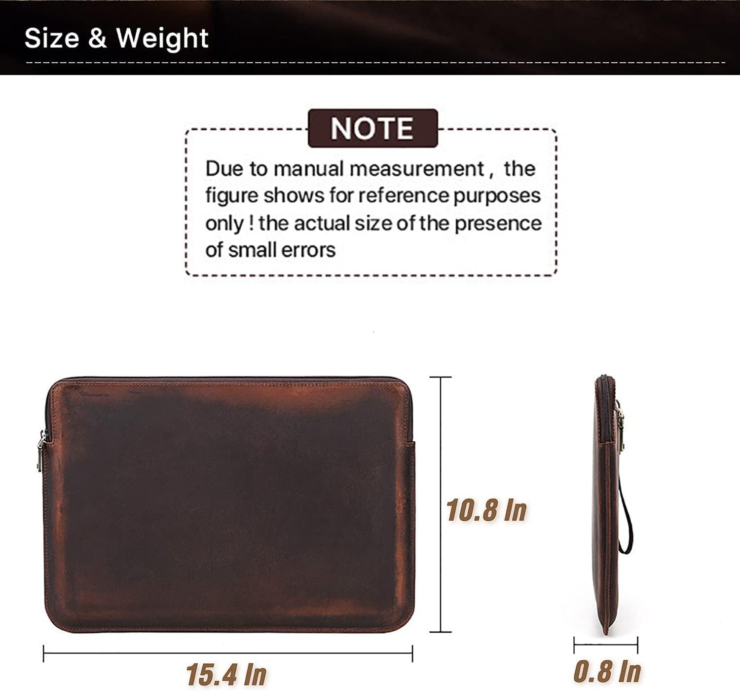 Top Grain Leather 15.4″ Slim Laptop Sleeve Case Bag, Vintage Design with 2 Zip P