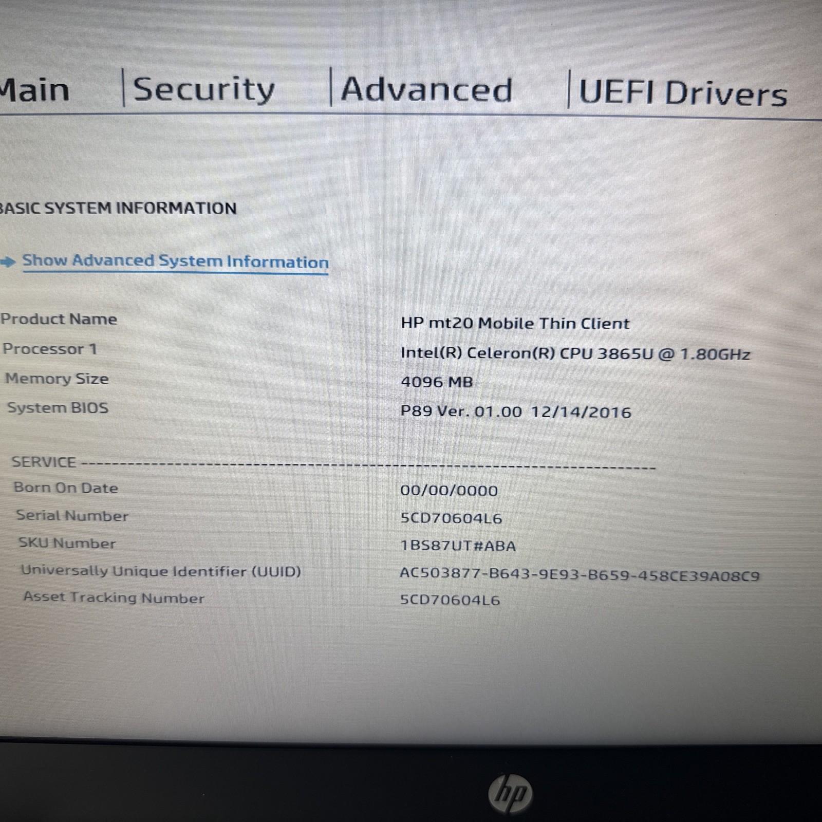 HP mt20 Mobile Thin Client Celeron 3865U@1.80 4GB RAM NO HDD/OS WH660!