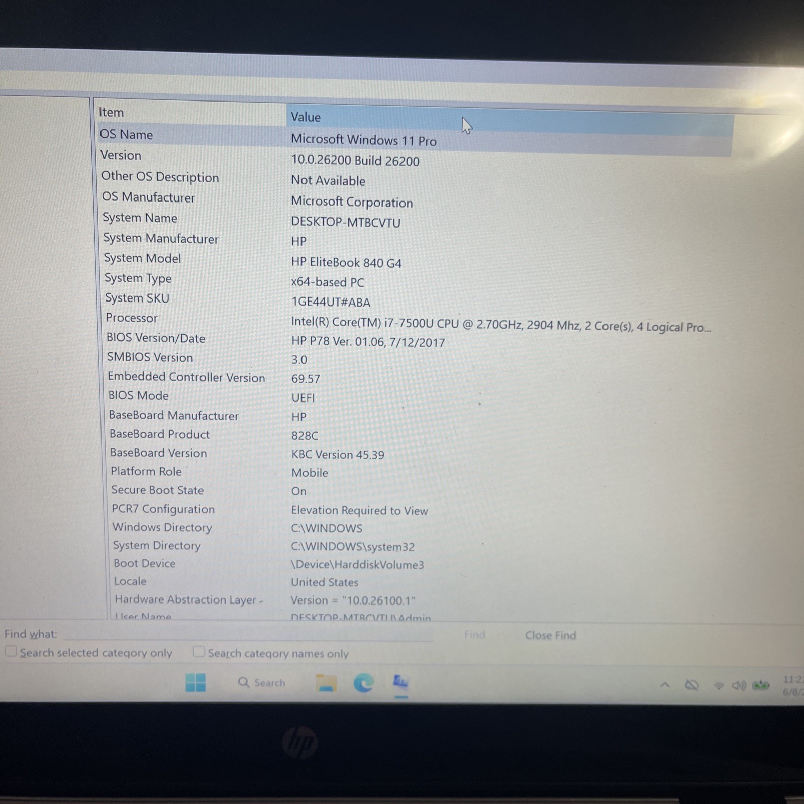 HP EliteBook 840 G4 Laptop i7-7500 16GB 256GBSSD 500GBHD W11PRO Tested Good+AC
