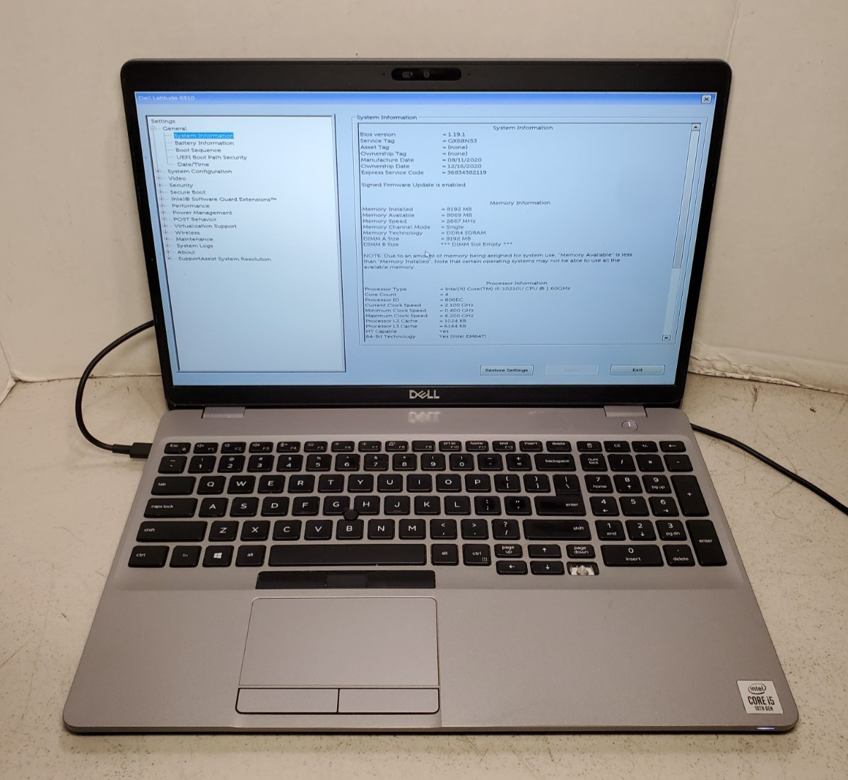 Dell Latitude 5510 15.6″ Laptop i5-10210U 8GB RAM No HDD/SSD/OS! READ! #69