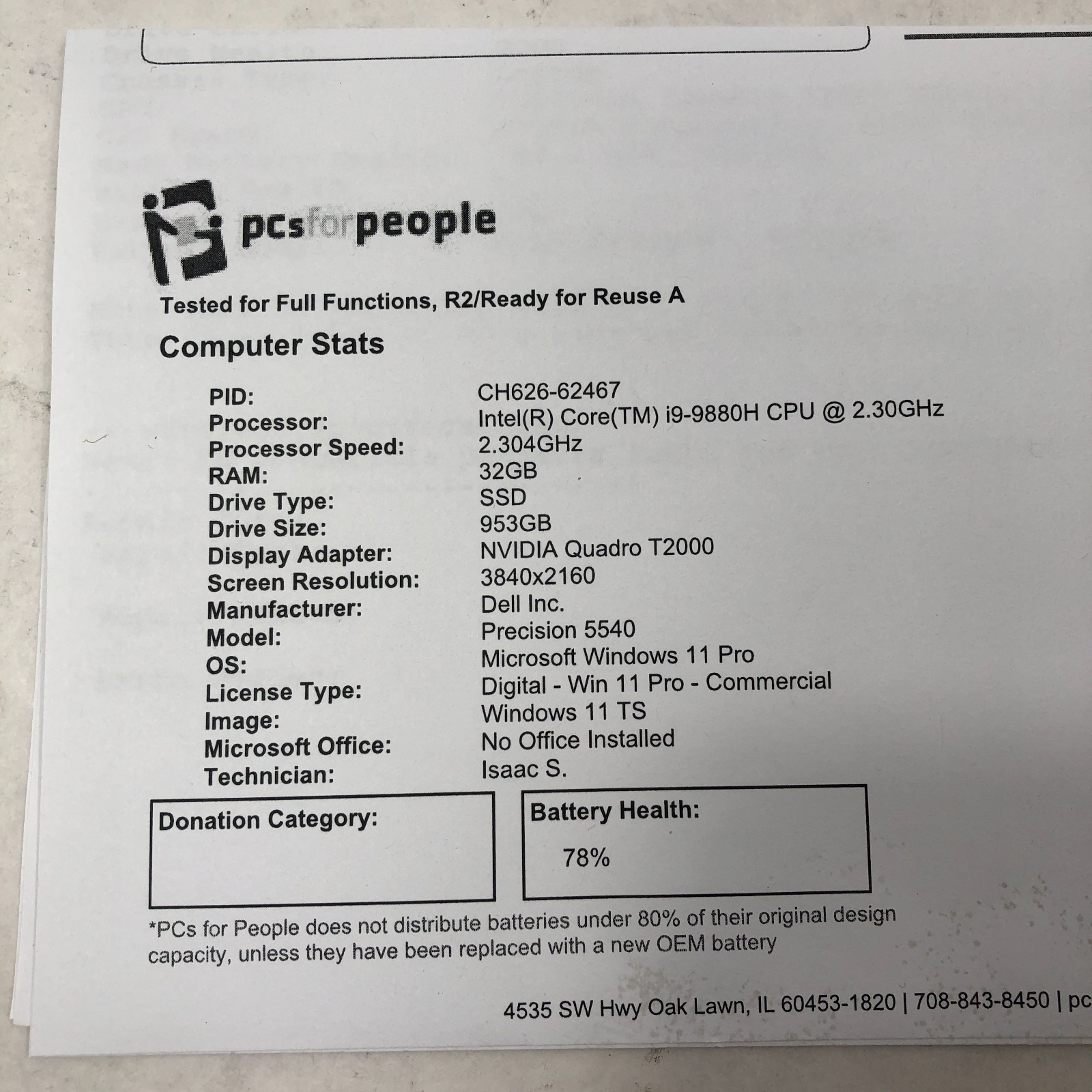 Dell Precision Laptop 5540 4K Intel i9-9880H 2.3 GHz 1TB SSD 32GB RAM T2000 W11