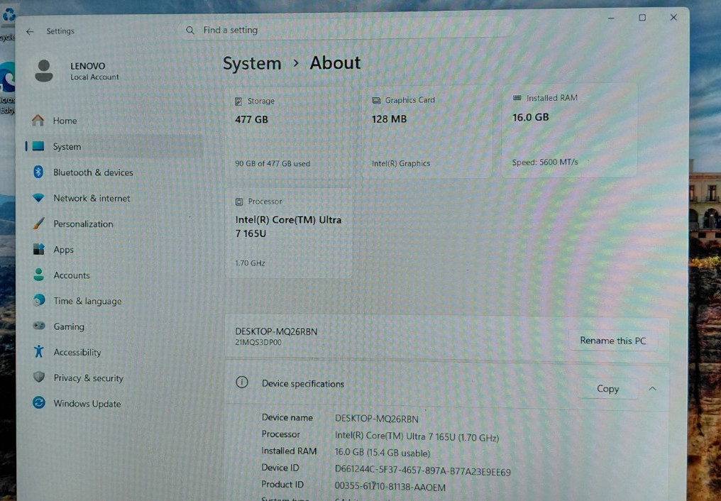 Lenovo ThinkPad T16 Gen 3 21MN 16″ Ultra 7 165U 1.7GHz 16GB RAM 512GB SSD