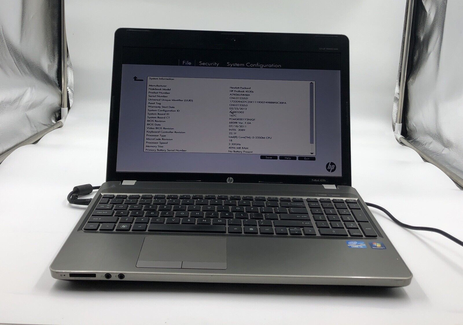 HP Probook 4530s Laptop i3-2330M 2.2GHZ 4GB NO HDD/OS 1366×768 (FOR PARTS)