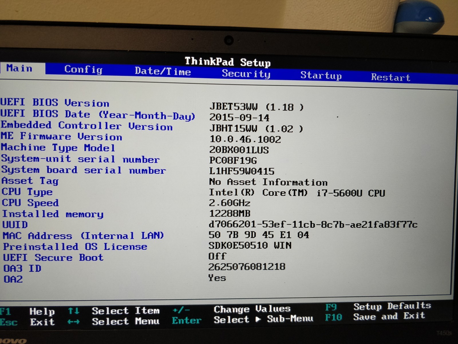 Lenovo ThinkPad T450S INTEL CORE I5-5300U@2.30GHz 8GB RAM NO DRIVE PARTS 8227