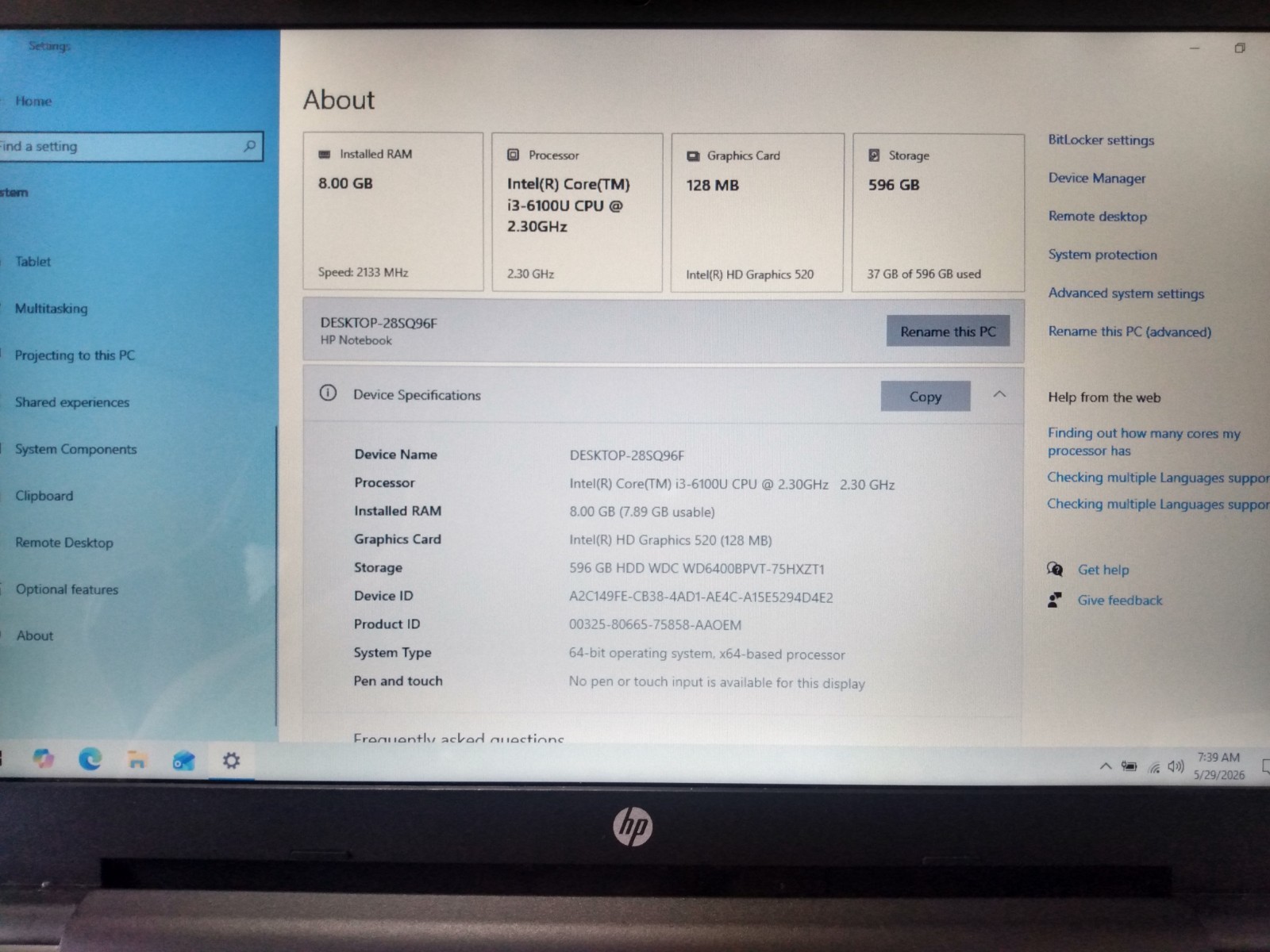 Hp 15-AY052NR windows 10 laptop