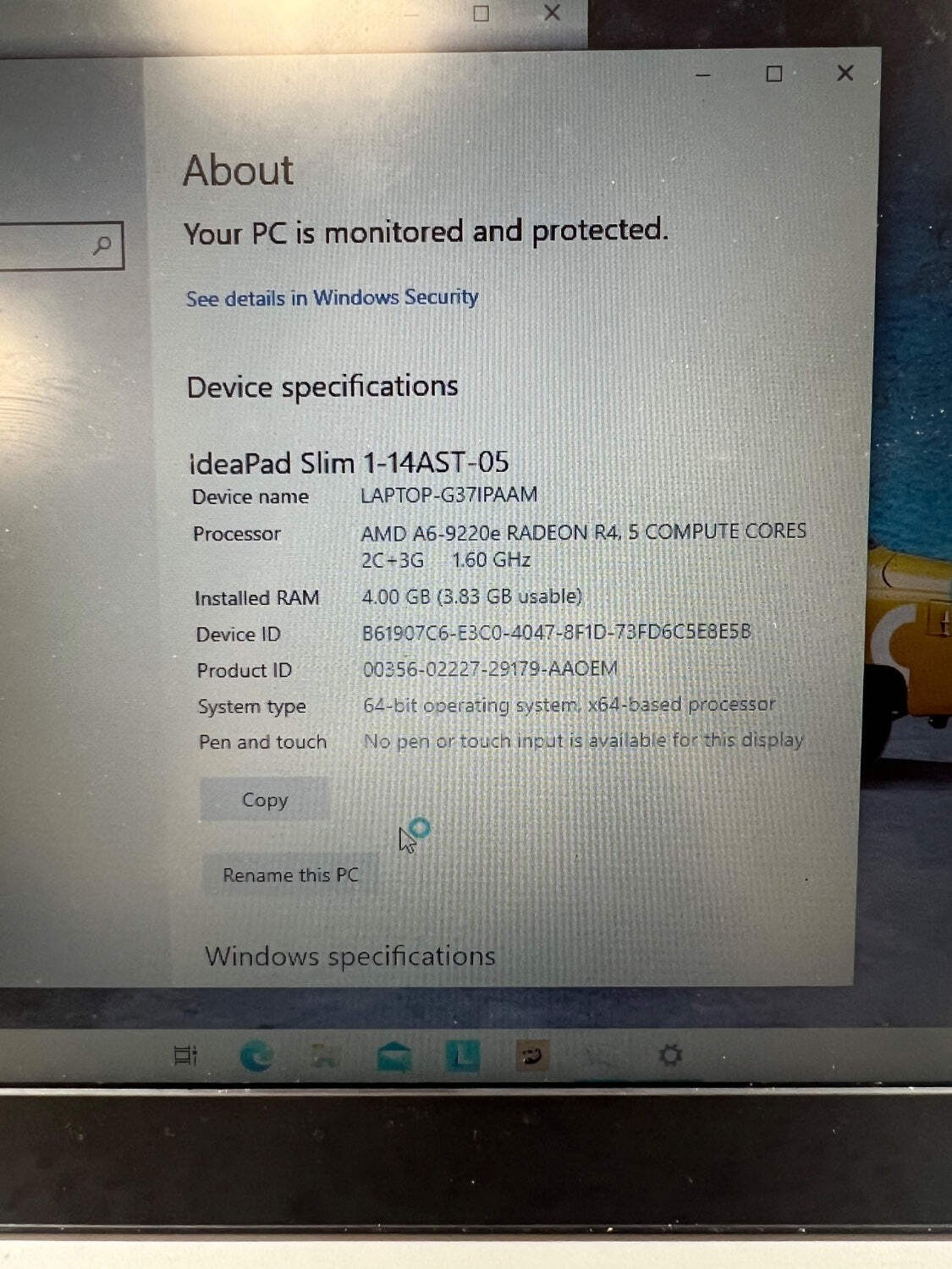 Lenovo ideapad slim 1 14AST-05 14″ A6-9220e 1.6GHz 4GB RAM 64GB SSD