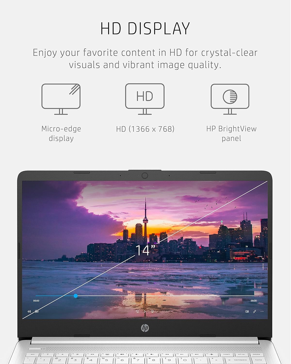 HP 14″ Ultral Light Laptop Intel Quad-Core 8GB RAM 192GB Storage(64GB eMMC+128GB