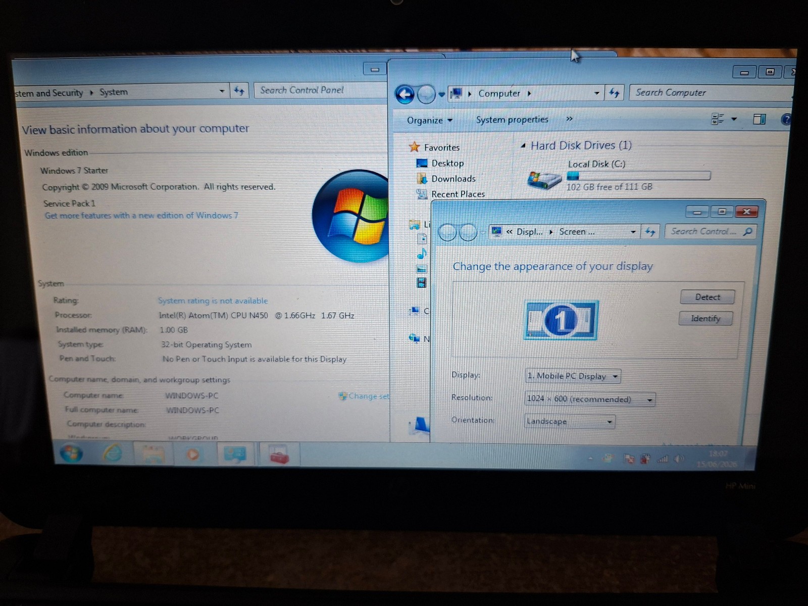 HP Mini 210-1000 Blue Netbook 10.1″ 1GB 120GB SSD Windows 7 Wi-Fi Bluetooth