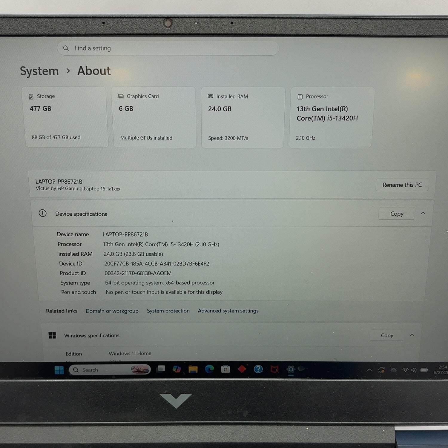 Broken HP Victus Gaming i5-13420H 24GB RAM 512GB SSD RTX 3050 Mousepad Stuck