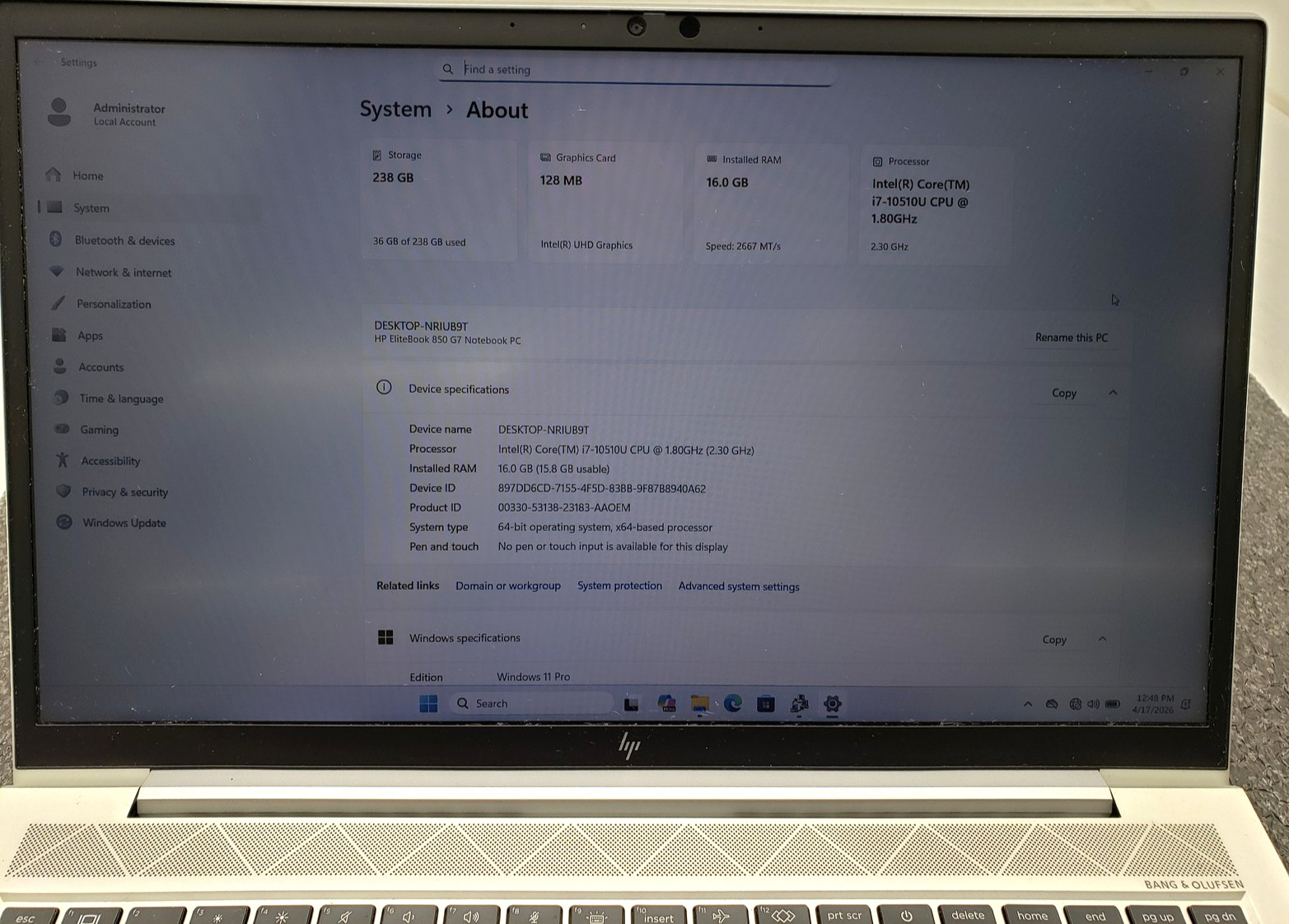 HP EliteBook 850 G7 i7-10510U 32GB RAM 512GB SSD 15.6″ Laptop PC Win 11 pro.