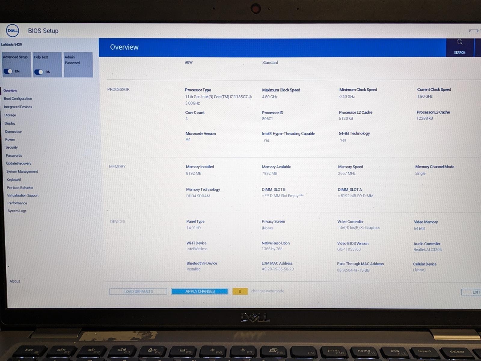 DELL LATITUDE 5420 i7-1185G7 @ 3.00GHz, 8GB RAM, NO HDD/OS