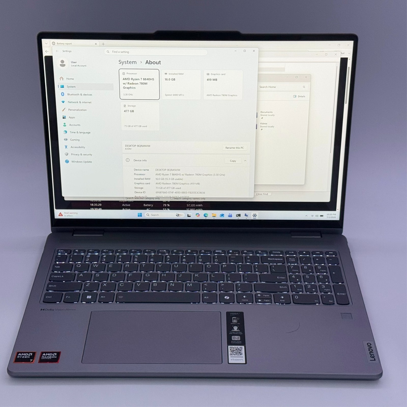 Lenovo Yoga 7 2-in-1 16″ 2K Touchscreen Ryzen 7 8840HS 16GB 512GB SSD Gray
