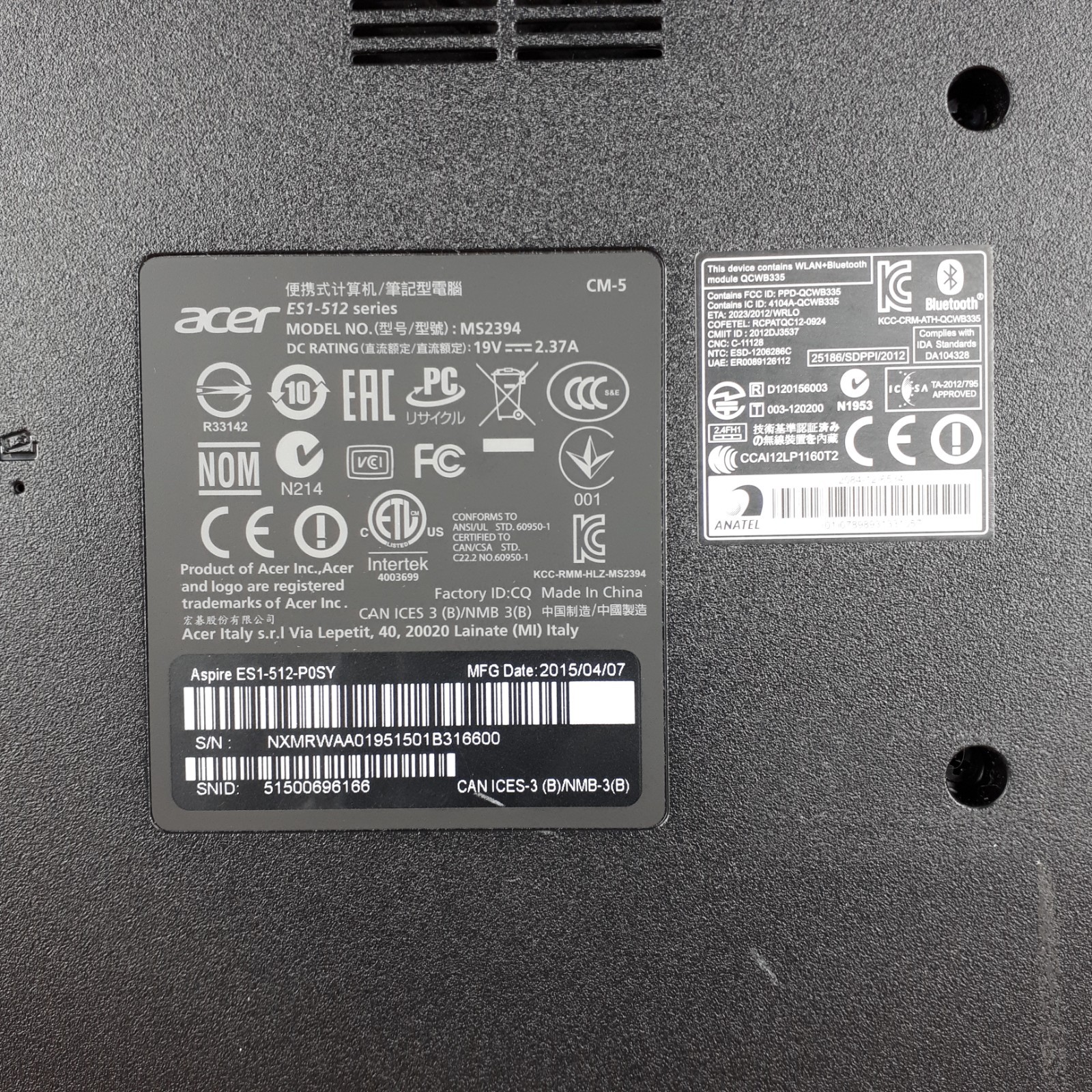 Acer Aspire ES1-512 MS2394 15.6″ Laptop Pentium N3540 8GB 1TB W10H *Read* H3938