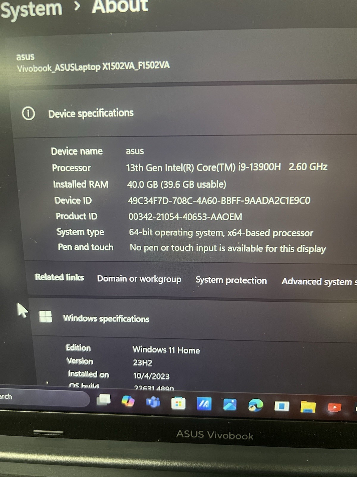 ASUS Vivobook 15 Slim F1502V 15.6″ i9-13900H 2.6GHz 40GB RAM 1TB SSD