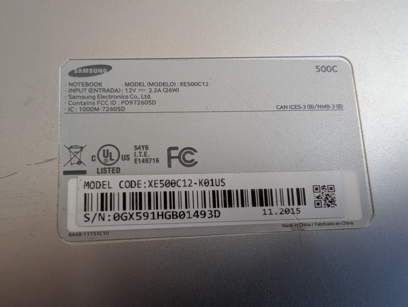 Samsung Chromebook Laptop XE500C12