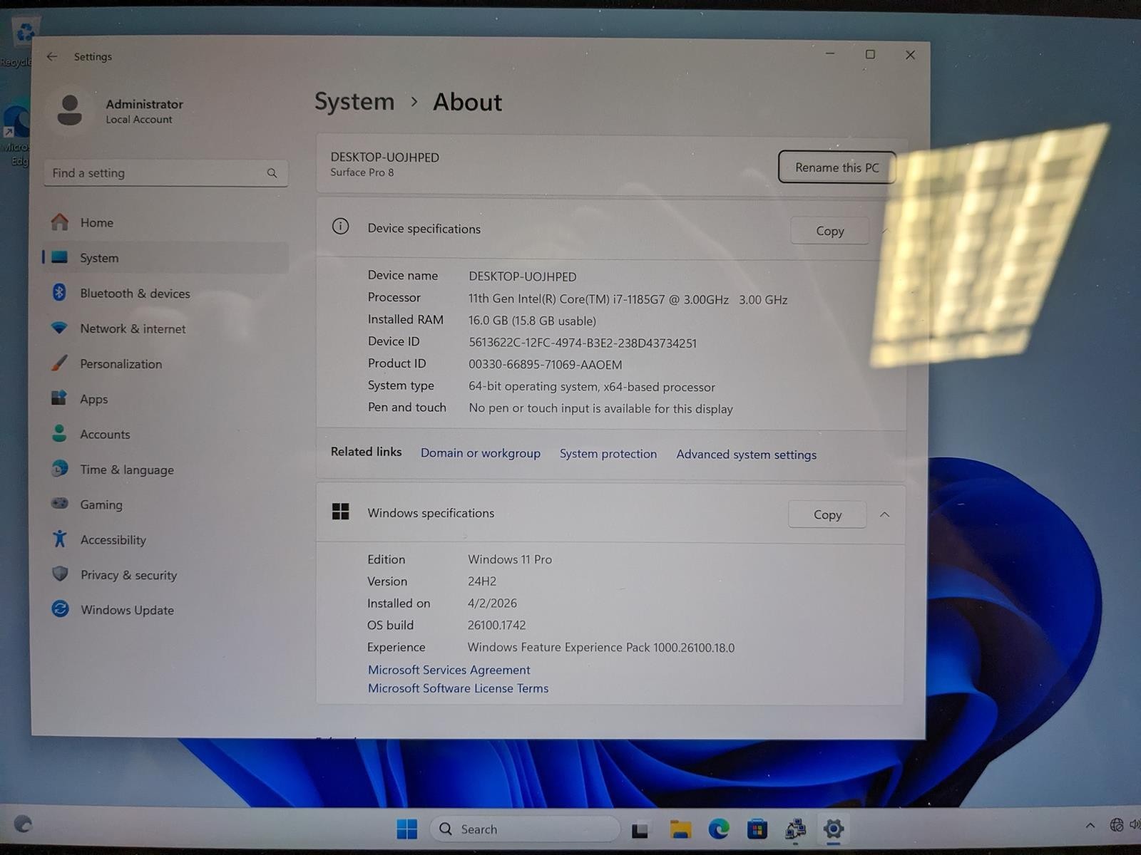 MICROSOFT SURFACE PRO 8 1983 i7-1185G7 @ 3.0GHz, 16GB RAM, NO HDD/OS