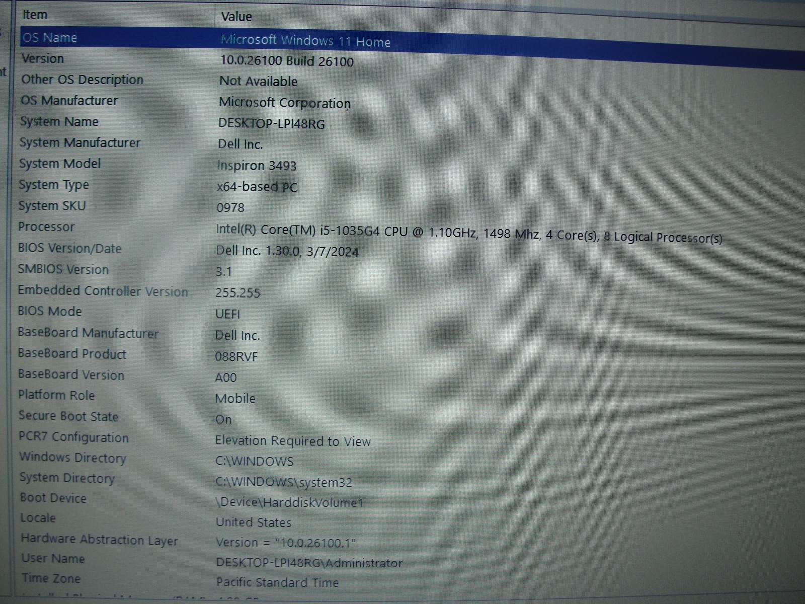 Dell Inspiron 3493 Intel Core i5-1035G4 1.1GHz 4GB 128GB SSD 14″ HD Win 11 Home
